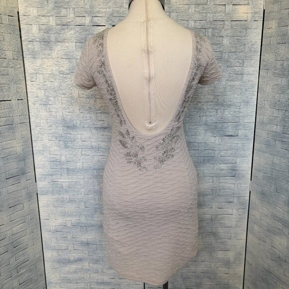 Free People Textured Beaded Scoop Neck Mini Dress Light Beige Short Sleeve - Picture 4 of 11